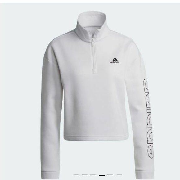 Adidas Sweater Womens White Crop Top Pullover Fleece Sweatshirt Sz.2XL - Picture 3 of 16